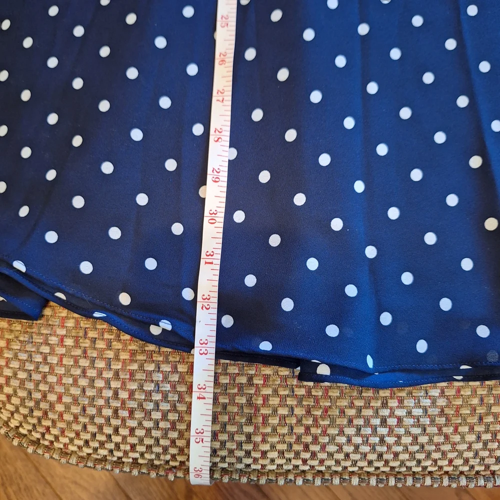 Chaus Vintage Sheer Navy and White Polka Dot Blouse And Adjustable Waist Skirt